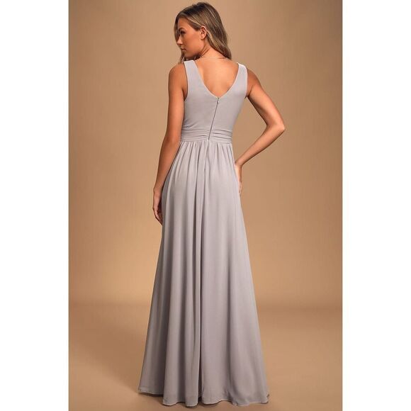 Lulus Size XS Thoughts Of Hue Light Grey Surplice Maxi Dress High Slit Formal - Picture 4 of 14